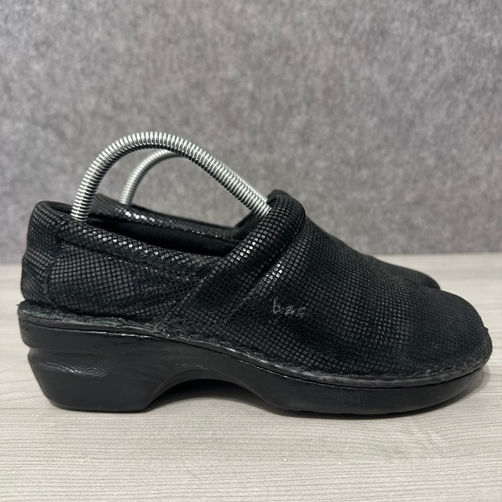 Born b.o.c. Toby Black Leather Clogs Womens Sz 9.5 Textured Slip On Shoes - Picture 3 of 10